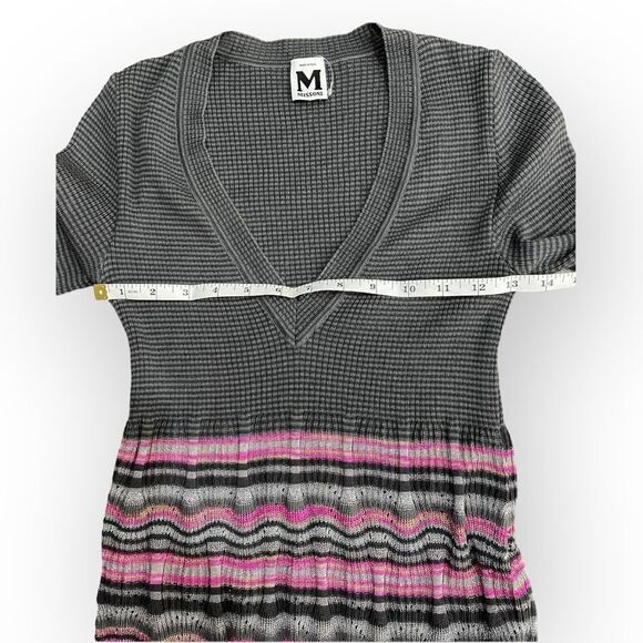 M Missoni Long Sleeve Grey Chevron Multicolor Bottom  Knit Dress - XS - Picture 3 of 5